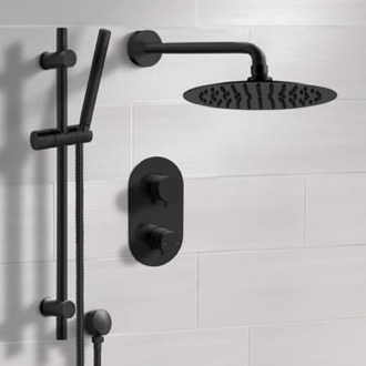 Shower Faucet Matte Black Thermostatic Shower System with Handheld, Rain Shower Head, Shower Faucet Set Remer SFR45